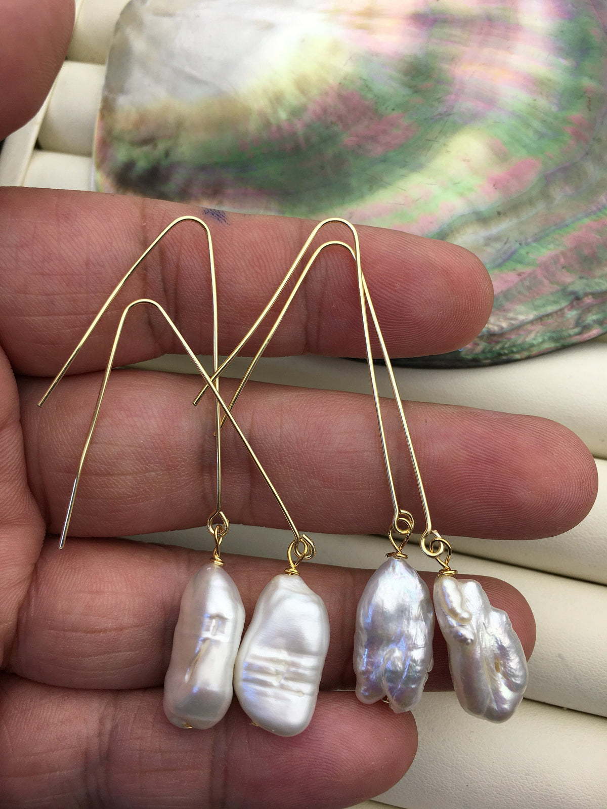 1 pair Natural White Keshi freshwater pearl stud earrings,wedding pearl earrings,SE3-131-42
