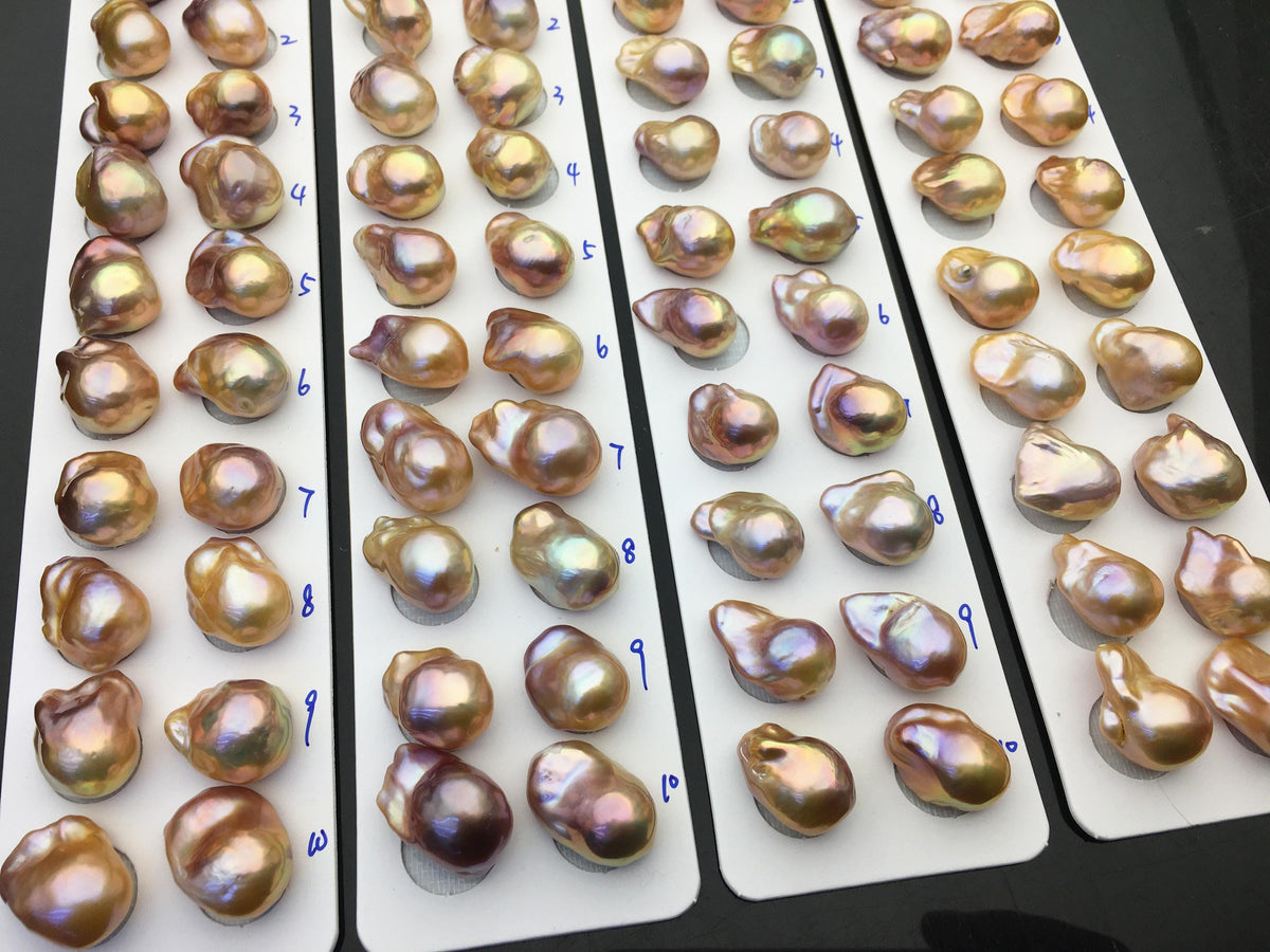 1 pair AAA 13-15mm Natural pink peach Rainbow Flame ball Pearl Pairs - large Baroque freshwater pearl pairs, Fire Ball Pearl, FL15-3A-8-23