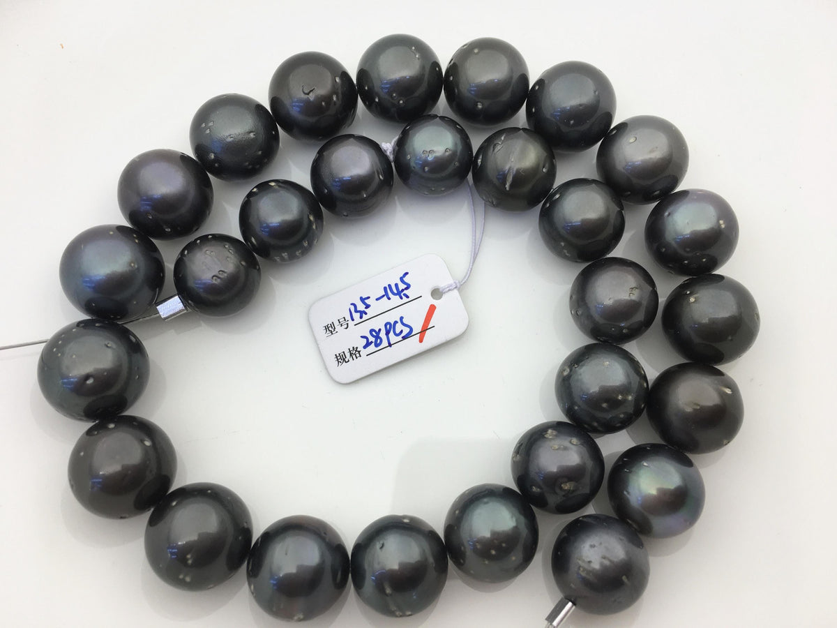 15.5'' A 13-15mm Black Round Shape tahitian pearl,TH12-2A-13-1