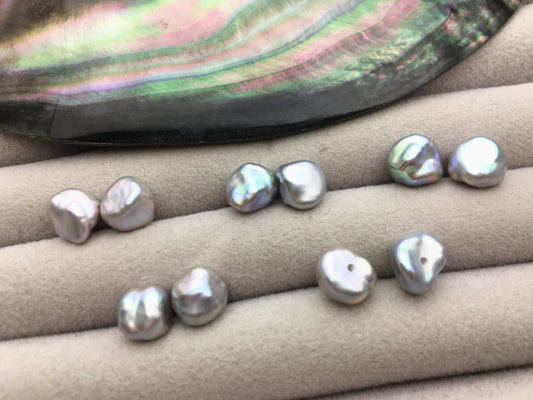 2 pairs AAA 7-8mm Gray keshi pearls Pair, for make stud earrings, baroque pearl, loose pearl beads, very high luster, ZS-127-43