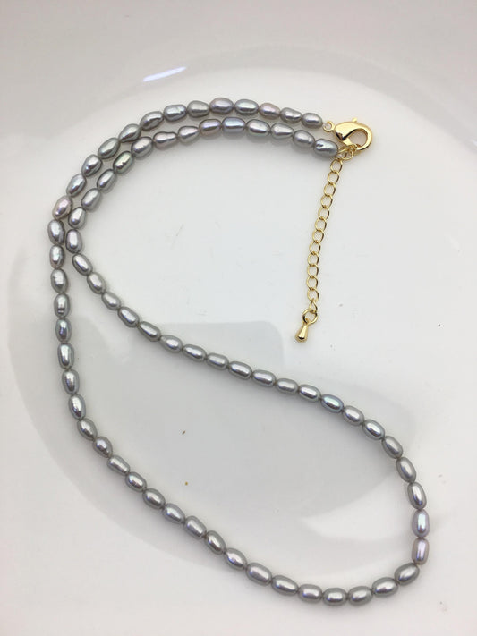 16+2'' AAA 3-4mm tiny gray rice freshwater Pearl necklace, genuine freshwater Pearl necklace, Natural Pearl Necklace, NPN1-T41
