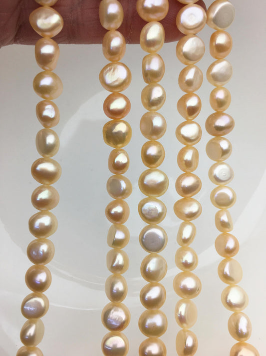 AAA 8-9mm orange peachnugget freshwater pearls, irregular nugget freshwater pearl strand, Bulk Supplier, china wholesale, LM8-T1