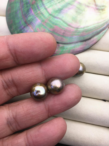 1 pair AA+ 11-12mm gray rainbow baroque near round edison pearl stud earrings, S925 Sterling Silver stud earrings, SE3-T9-9