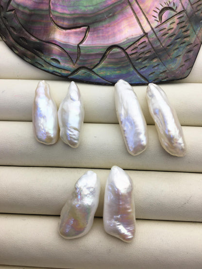 2 pairs AA+ 10-13mm Big Thick White Biwa keshi pearls Pairs, for make dangle earrings, baroque pearl, loose pearl beads, ZS-127-36-6