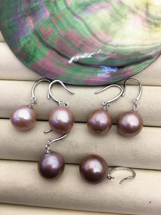Stunning Purple Edison Pearl Drop Earrings | AAA 11-12mm Freshwater Pearl