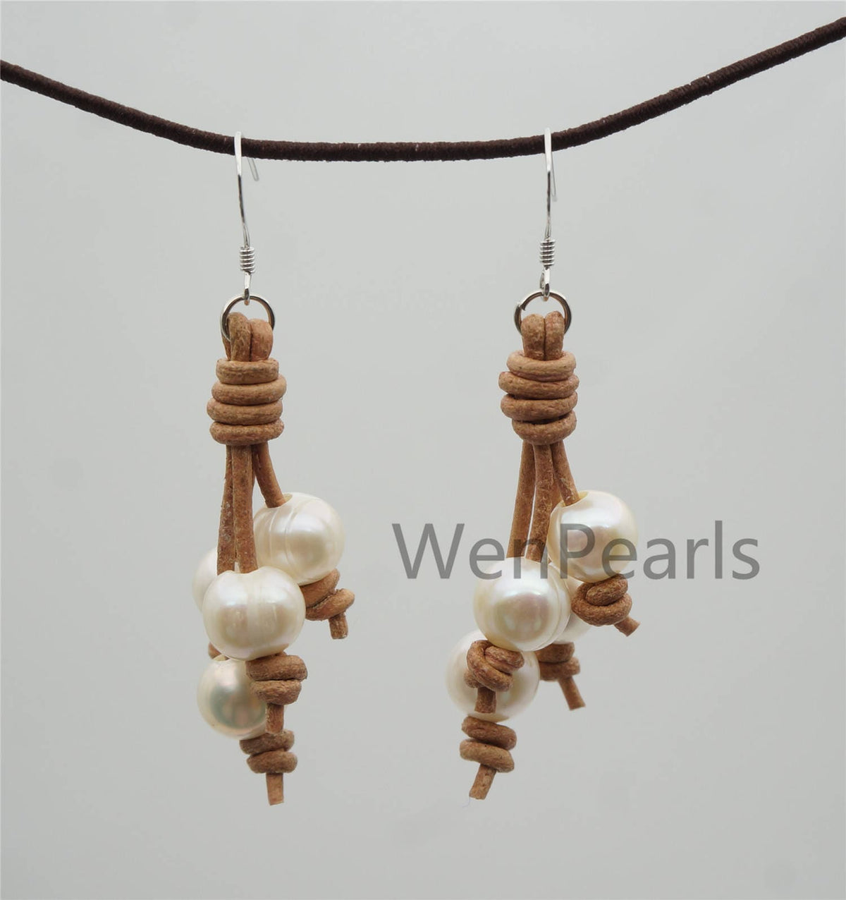 White Color Potato Pearl and dangle Leather Earrings- fashion earrings - Real leather - Select Leather Color - Le51-006