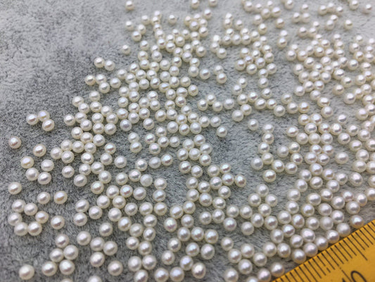 10pcs AAA 2.5-2.7mm white near round seed freshwater pearls, half hole, through hole, For Earrings or Rings, Birthday pearl, RP2-3A-2-1