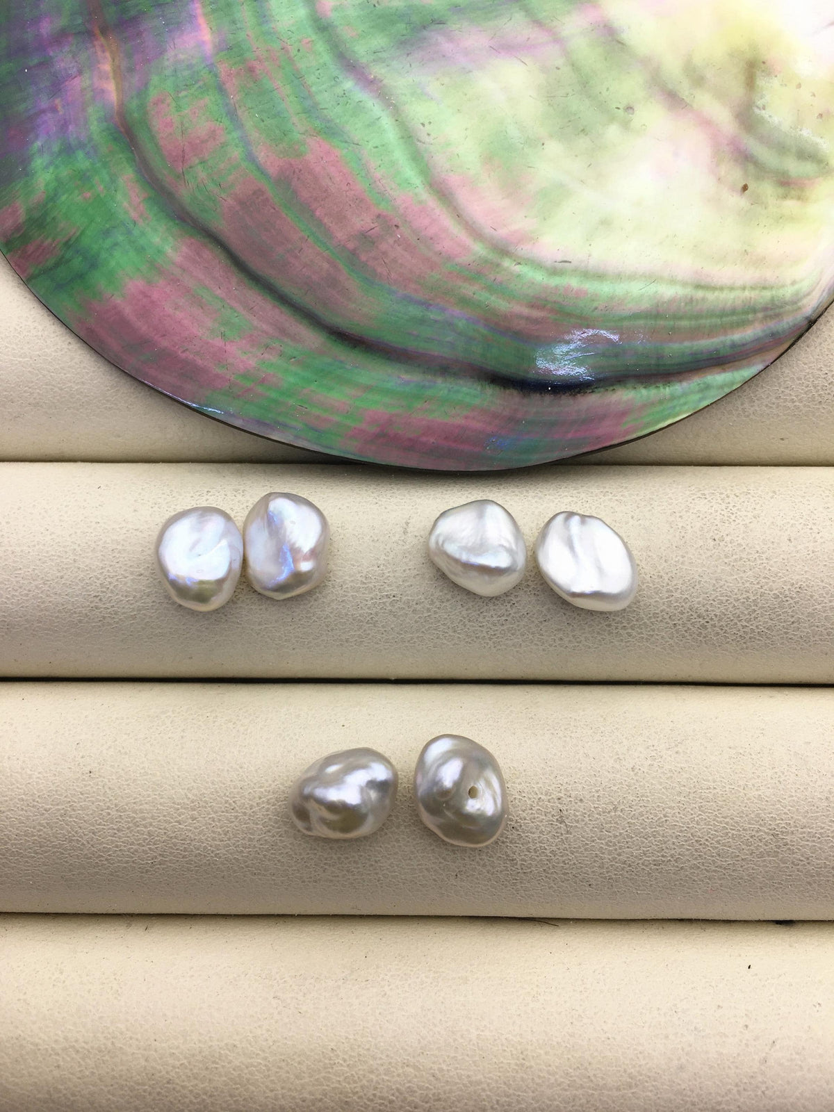 2 pairs AAA 7-8mm White keshi pearls Pair,for make stud earrings,half hole,loose pearl beads,very high luster,ZS-127-7