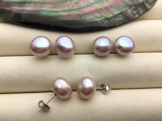 1 pair 11mm big purple nugget baroque round Pearl Stud Earrings, freshwater pearl earrings, classic pearl studs, SE1-069-10