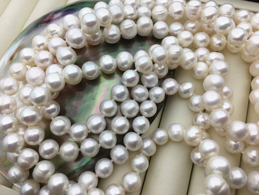 67'' 9mm White Near Round Potato Pearl Necklace,NPN1-089