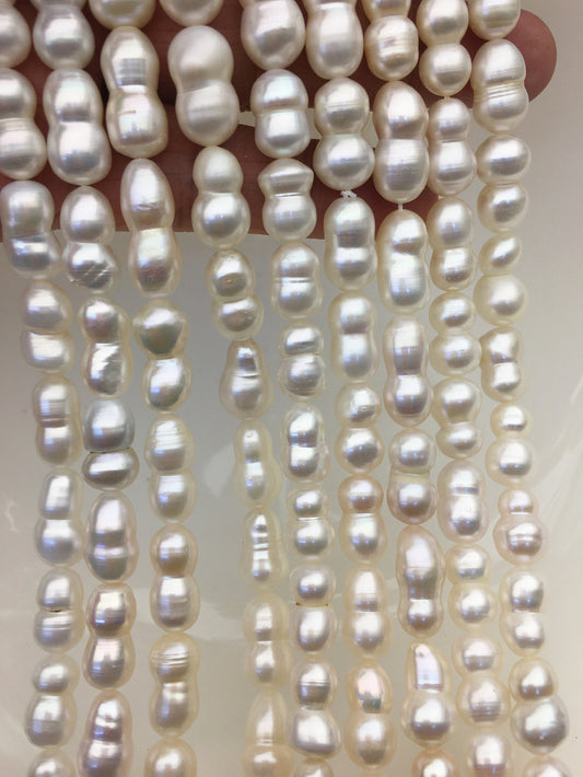 AAA 8-10mm White Gourd baroque pearls strand-white pearl,Grade White Baroque Gourd,DIY,high luster,ZS-114-15