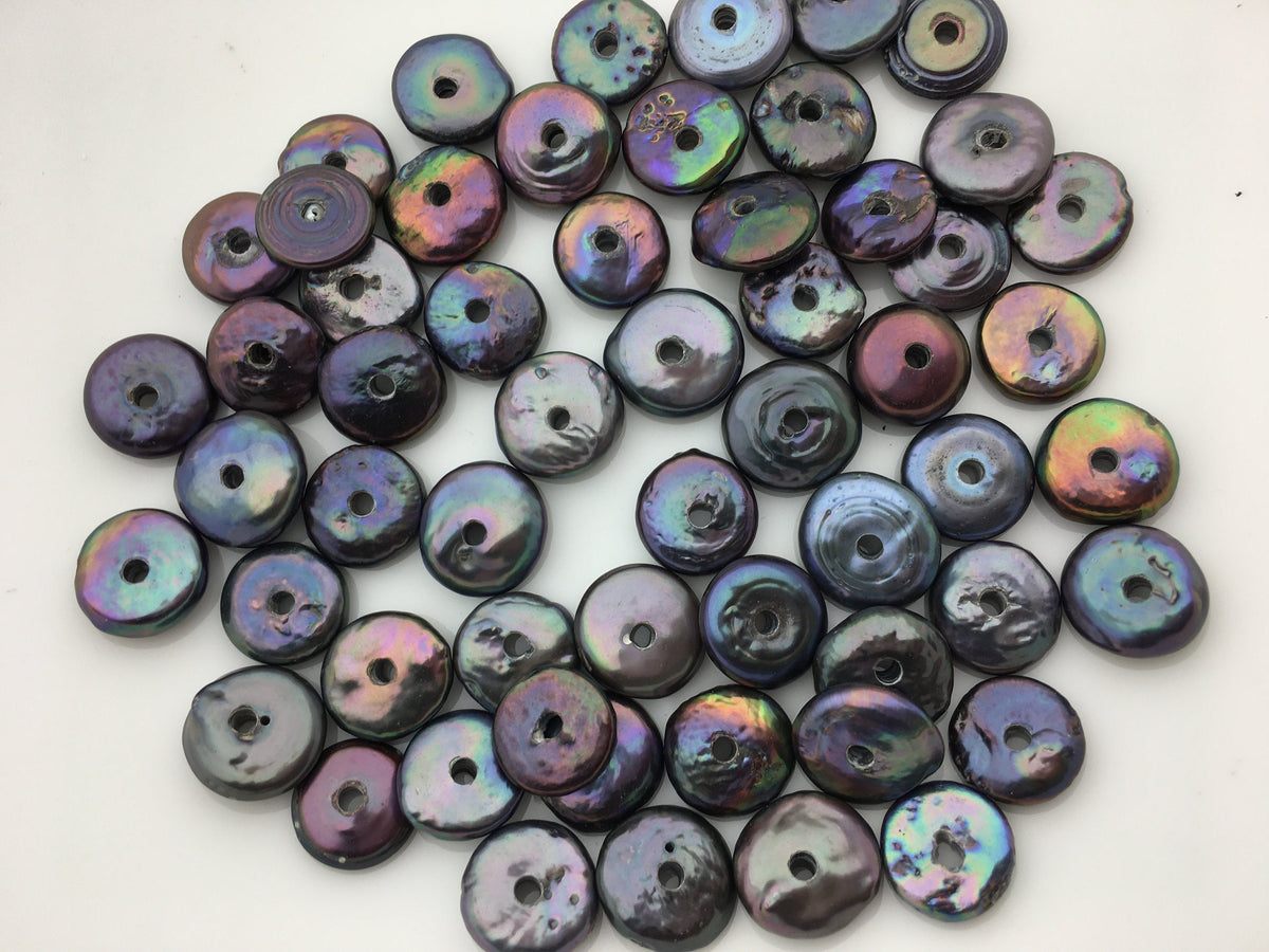 20pcs AA 11.5-13mm Black Coin freshwater pearls,2.2mm large hole,COIN13-T3