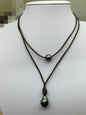 Tahitian Pearl Choker, Leather Necklace, High Luster pearl, Pearl Leather Necklace, Black Pearl, Black Leather Pearl necklace, BROWN, Le11-004