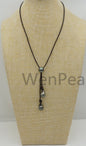 Big Tahitian pearl necklace, Pearl and Leather Lariat Necklace, Light brown Leather Pearl necklace, Sea pearl, Black pearl necklace, Le11-023