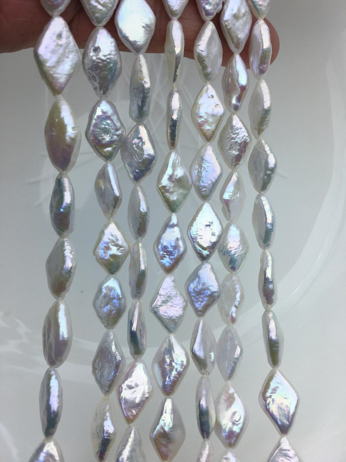 AAA 9-10x13-15mm White diamond Shape Freshwater Pearl,ZS-103-1