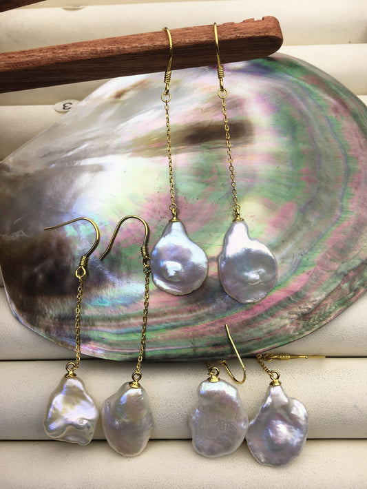 AAA White Keshi pearl Tassels dangle earrings,S925 Sterling Silver pearl earrings,pearl for women,SE3-T3