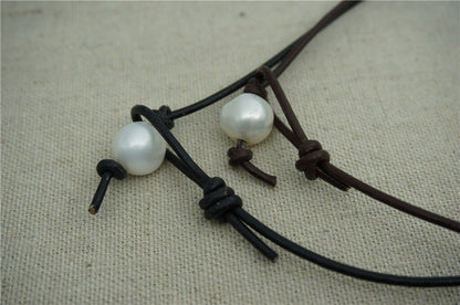 AAA BIG Baroque Thick Coin Pearl necklace,Leather Pearl Choker, Pearl Leather Necklace, Le1-080