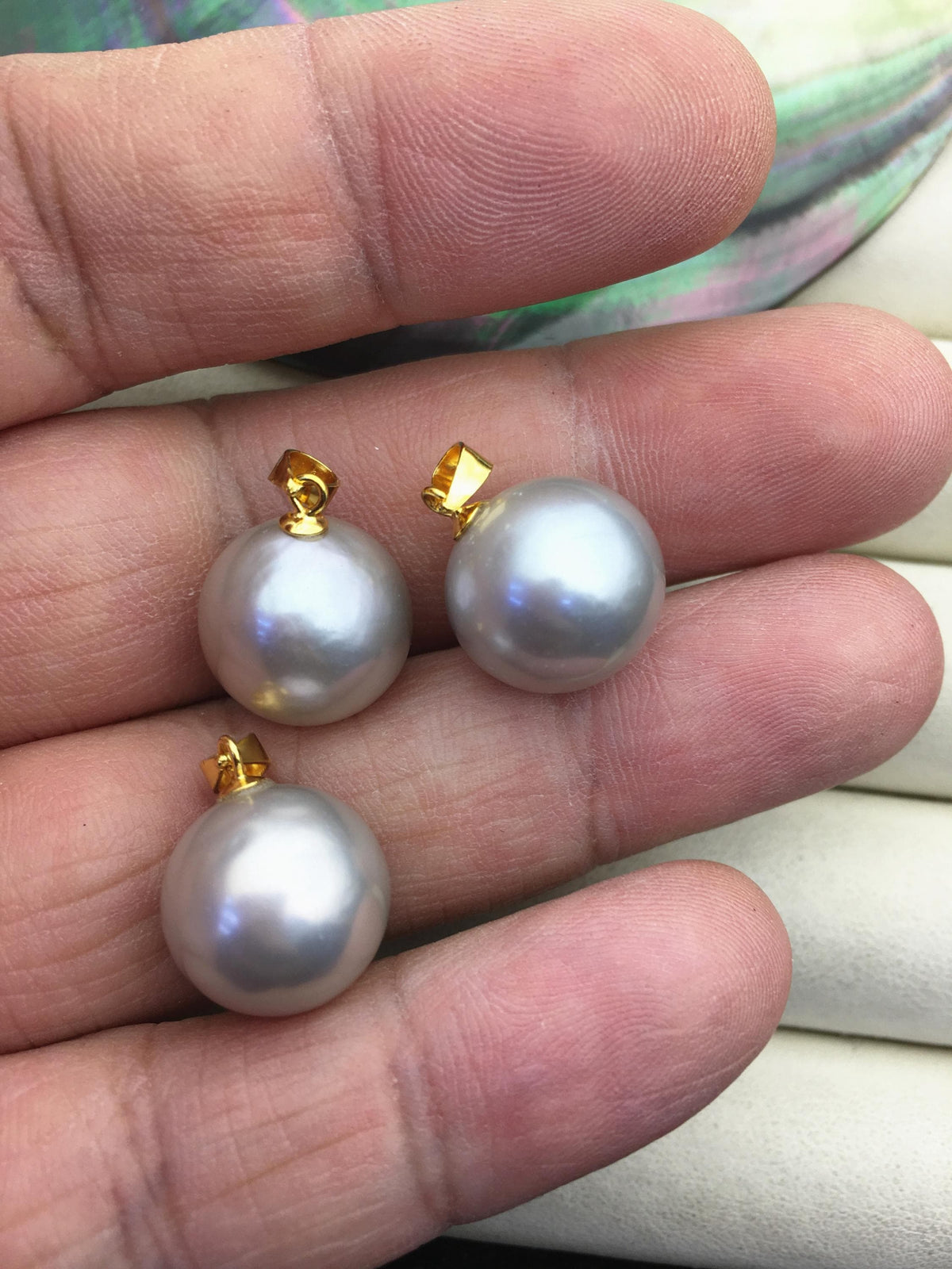 1pc AAA- 13-14mm big gray round freshwater pearl pendant,- NC1-027-1