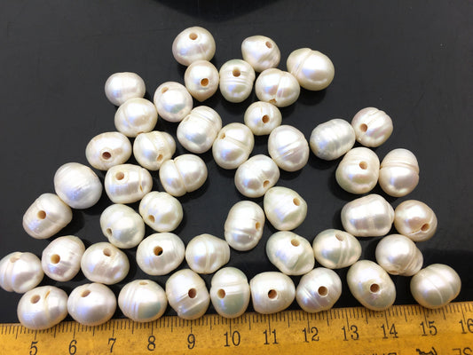 30pcs AA 10.4-11.4mm white 2.2mm large hole potato freshwater pearls, pearls for leather,CR11-2A-3