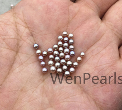 AAA 3-3.5mm purple pink seed pearl bead, small freshwater round loose pearl wholesale, tiny pearl supply, no hole, half drilled, RP3-3A-4