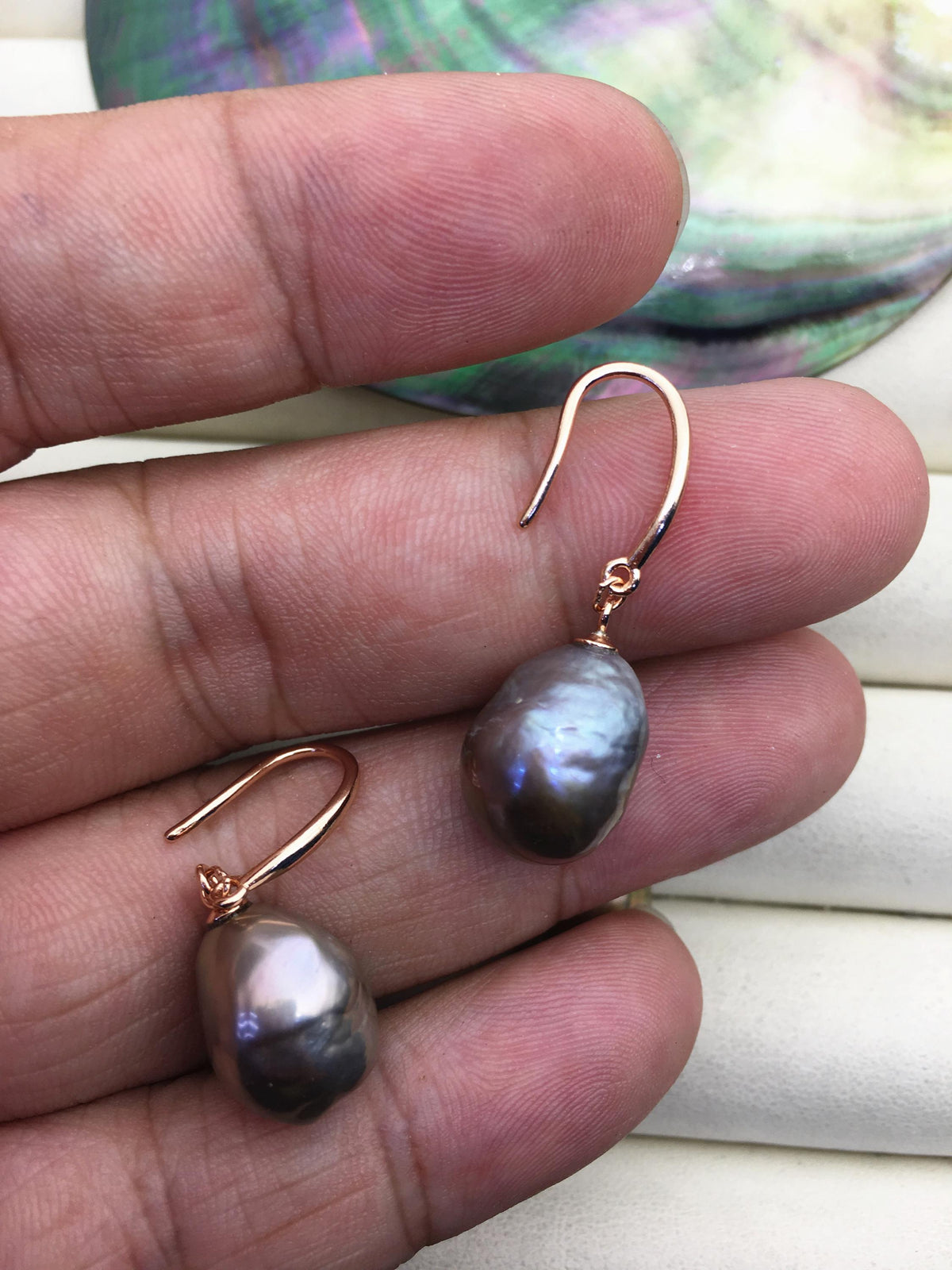AAA 11-13mm natural rianbow drop edison pearl dangle earrings, rose gold S925 Sterling Silver earrings, wedding pearl earrings, SE3-T9-2