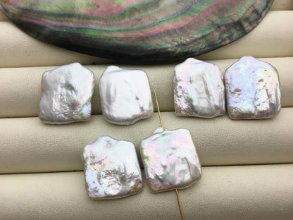 1 pair AA+ 18-20x22-25mm little Tail Big White Rectangle Freshwater Pearl White loose Beads Piar, 0.9mm through hole, ZS-103-37-63