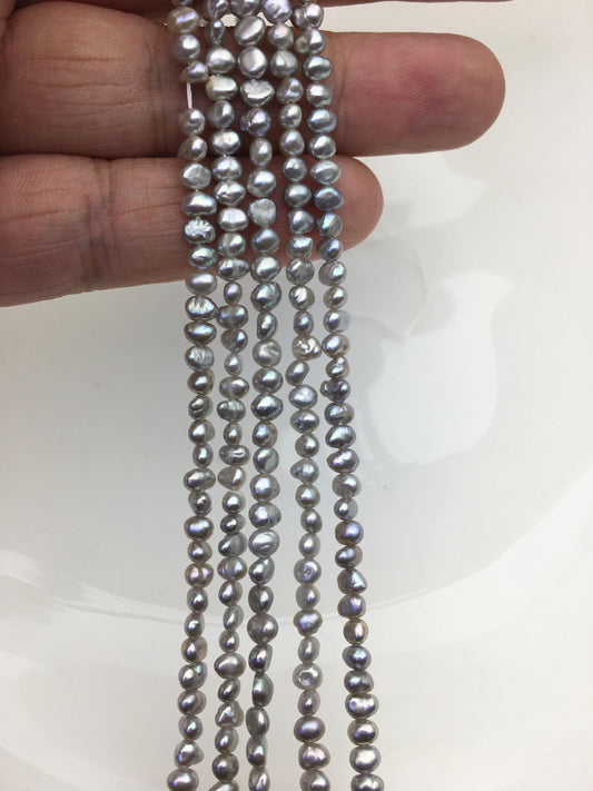 2 strands AA+ 3-4mm gray nugget seed pearls, irregular nugget freshwater pearl strand, cheap price, pearl factory china, LM3-2A-20