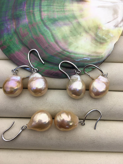 AAA 13-14mm natural rainbow drop edison freshwater pearl dangle earrings,sterling silver dangle earrings,SE3-T9-53