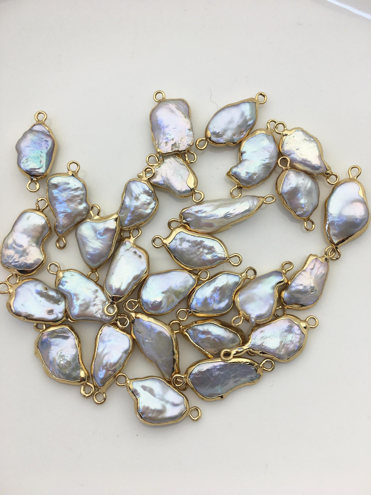 10pcs AA+ 9-12mm white baroque Pearl connector with Gold Electroplated Edge for make Earrings bracelet necklace,EDG-017