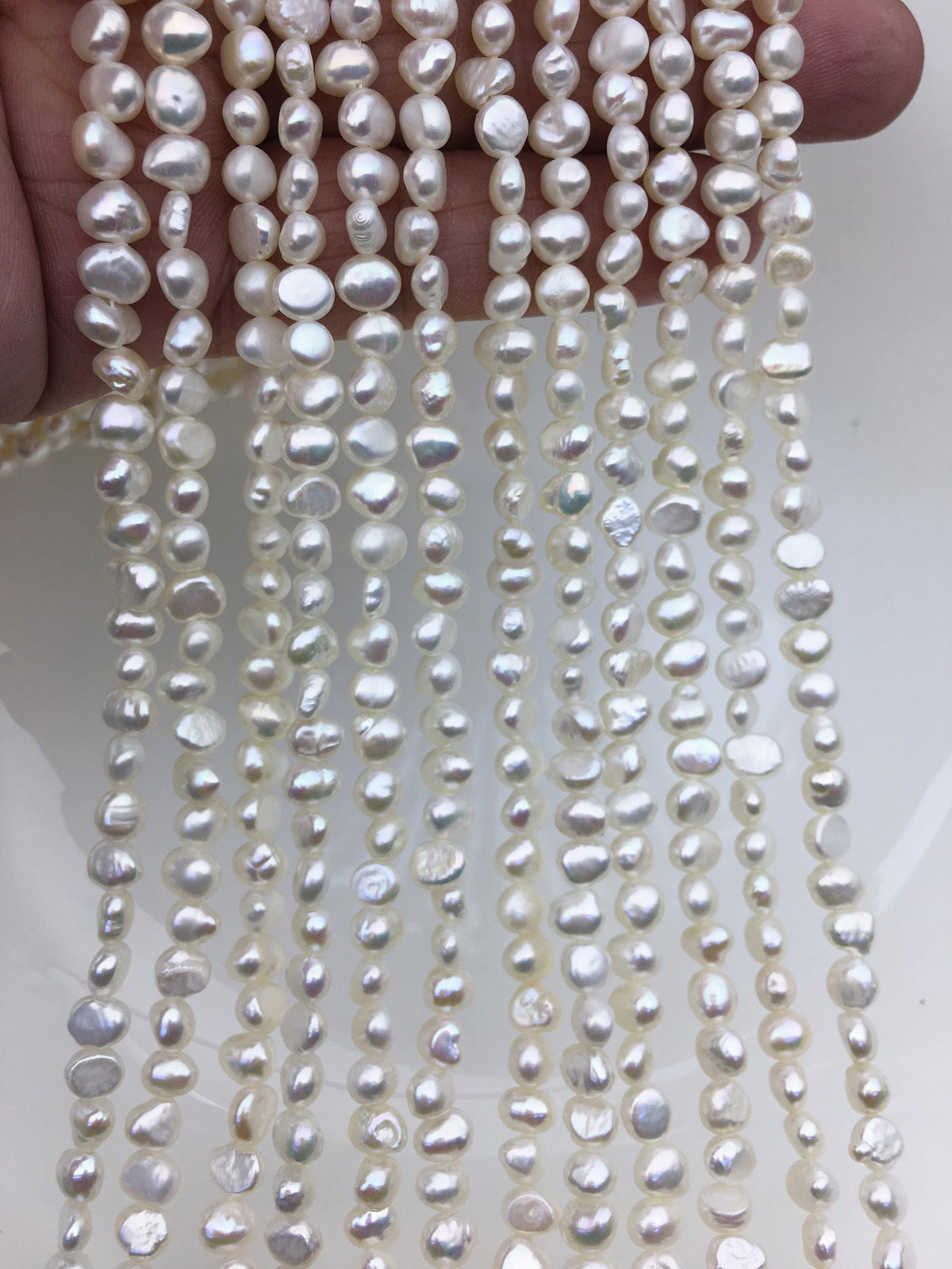 2 strands AA+ 5-5.5mm white nugget freshwater pearls,irregular nugget freshwater pearl strand,LM5-2A-3