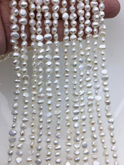 2 strands AA+ 5-5.5mm white nugget freshwater pearls,irregular nugget freshwater pearl strand,LM5-2A-3