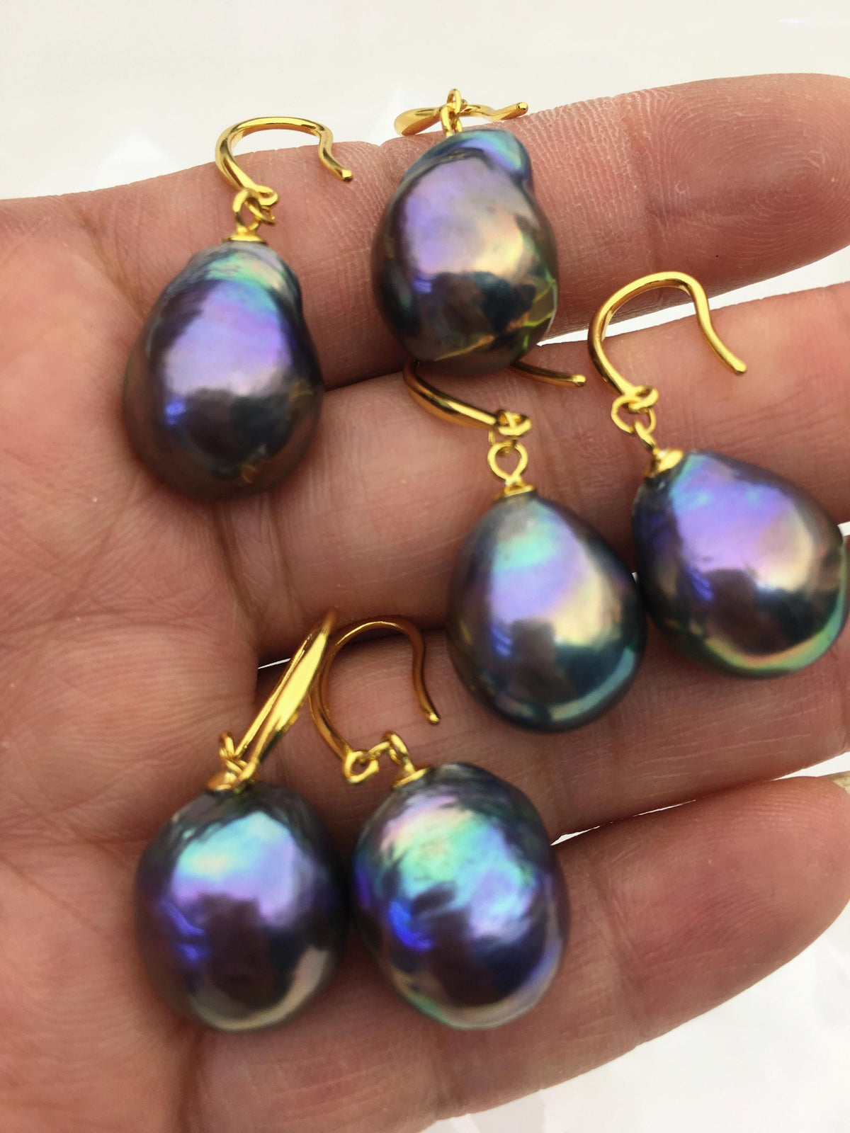 AAA 12-14mm black rainbow drop edison freshwater pearl dangle earrings,gold sterling silver dangle earrings,SE3-T9-14