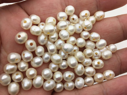 50pcs AA 6-6.5mm 1.6mm large hole white potato freshwater pearl, wholesale, fresh water loose pearl string wholesale in bulk, CR6-2A-1