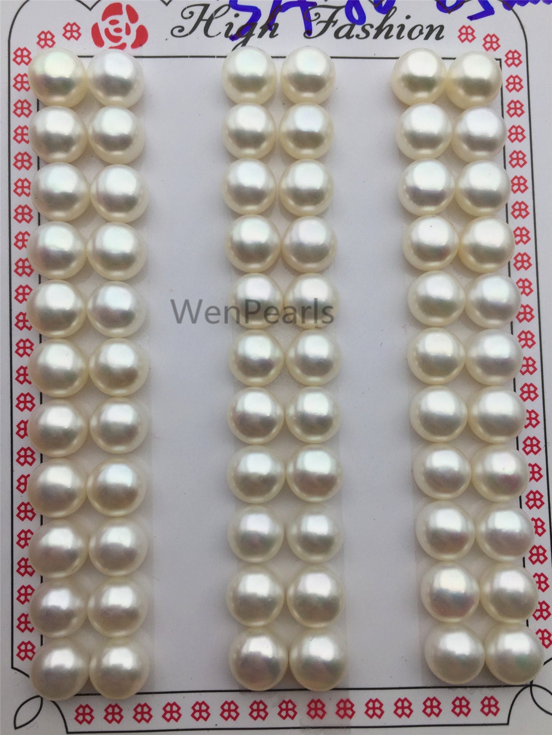 11 pairs AAA+ 8-8.5mm White button round freshwater pearls, button earrings, genuine freshwater pearls, half drilled pearls, BTN8-5A-1