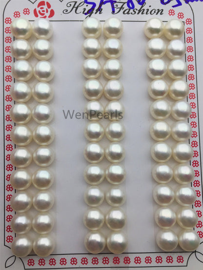 11 pairs AAA+ 8-8.5mm White button round freshwater pearls, button earrings, genuine freshwater pearls, half drilled pearls, BTN8-5A-1