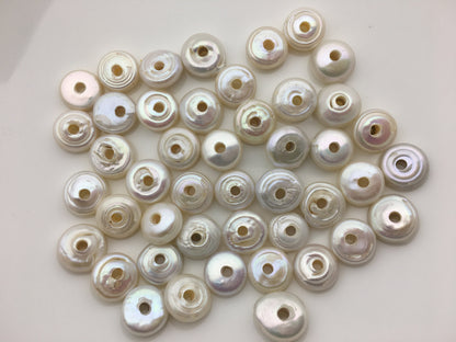 20pcs AA 13-14mm white coin freshwater pearls,3mm large hole,COIN13-T7
