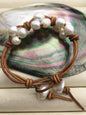 Rice white pearl leather necklace, twisted leather pearl bracelet, knotted freshwater pearl bracelet, Leather Pearls Bracelet, Le21-004
