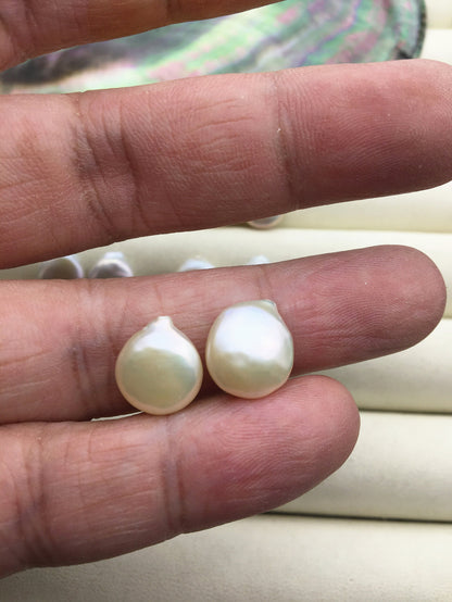 2 pairs 10.5-11.5mm AAA White Coin Freshwater Pearls Pair, high luster- Coin Pearl-petite Pearl- Pearl Jewelry, COIN11-3A-6-3