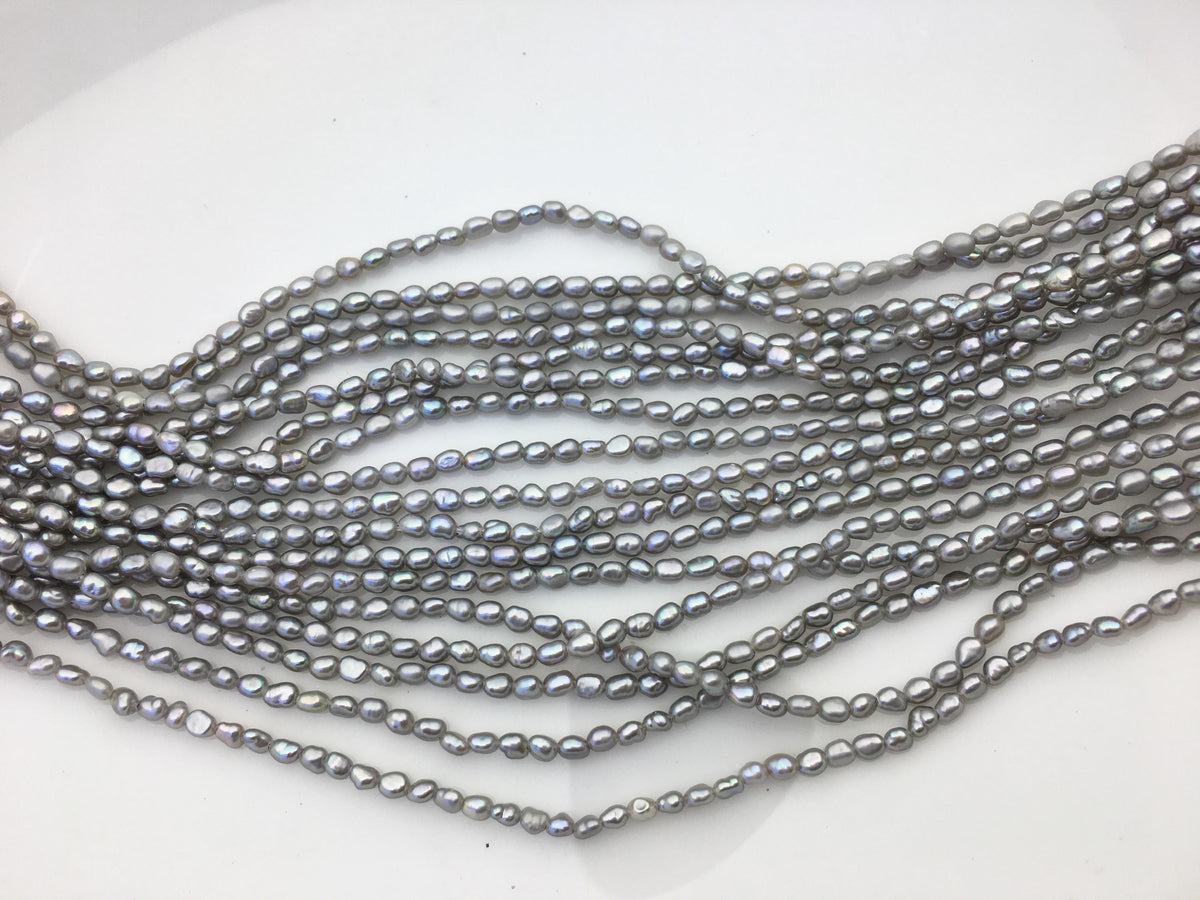 AAA 2.5-3mm gray nugget seed pearls,irregular nugget freshwater pearl strand,cheap price,pearl factory china,LM2-3A-20