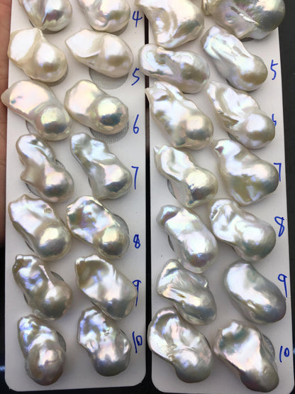 1 pair AAA 14-18x20-28mm White Flame ball Pearl Pairs-0.9mm top half hole-large Baroque freshwater pearl pairs, Fire Ball Pearl, FL15-3A-8-43