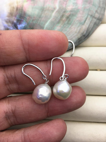 1 pair AAA 10-11mm white drop edison pearl dangle earrings, S925 Sterling Silver earrings, wedding pearl earrings, SE3-T9-12