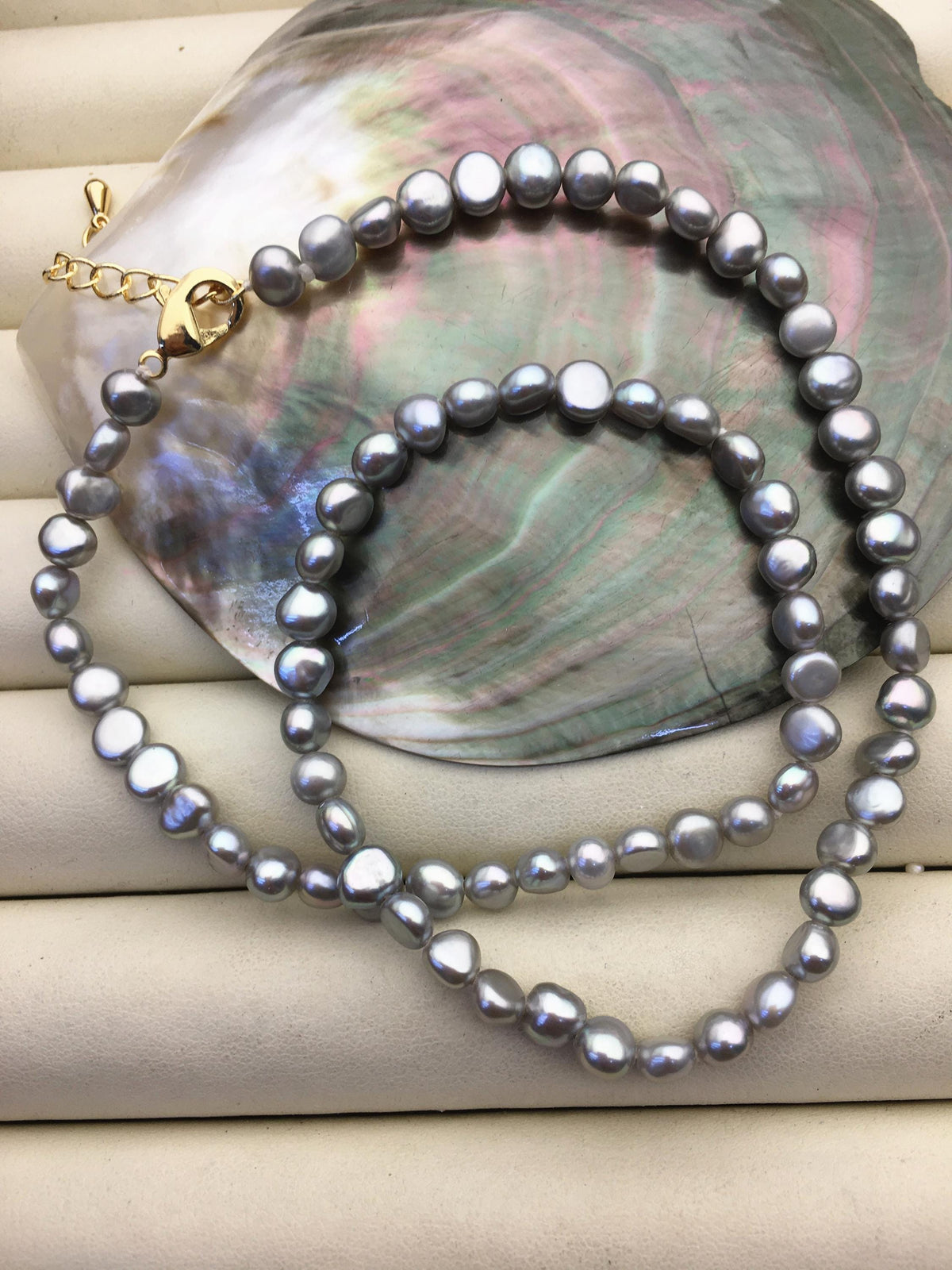 1pc AAA+ 16+2'' 5-6mm Gray Nugget Pearl necklace,pearl necklace, NPN1-029