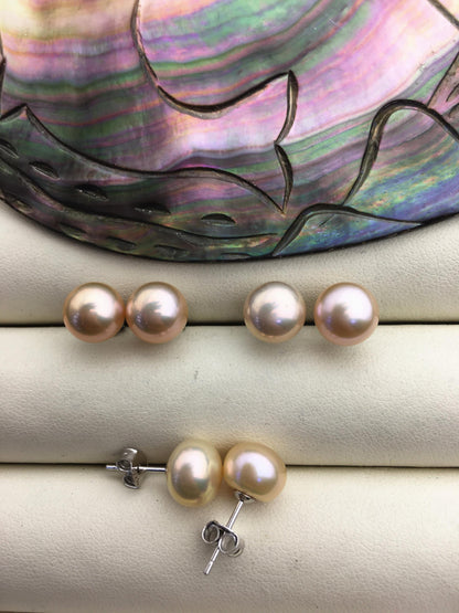 1 pair AAA 8.5-9mm Purple Rainbow Pearl Stud Earrings, pearl earrings, S925 Sterling Silver, classic pearl studs, SE1-T42