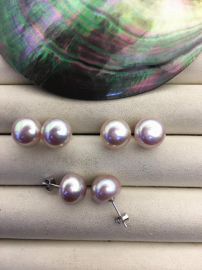 1 pair AAA 11.5-12mm purple rainbow button round Pearl Stud Earrings, freshwater pearl earrings, classic pearl studs, SE1-069-26