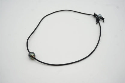 10-12mm Tahitian pearls hand rolled and knotted leather necklace, men or women choker, Black Leather Pearl necklace, Le11-025