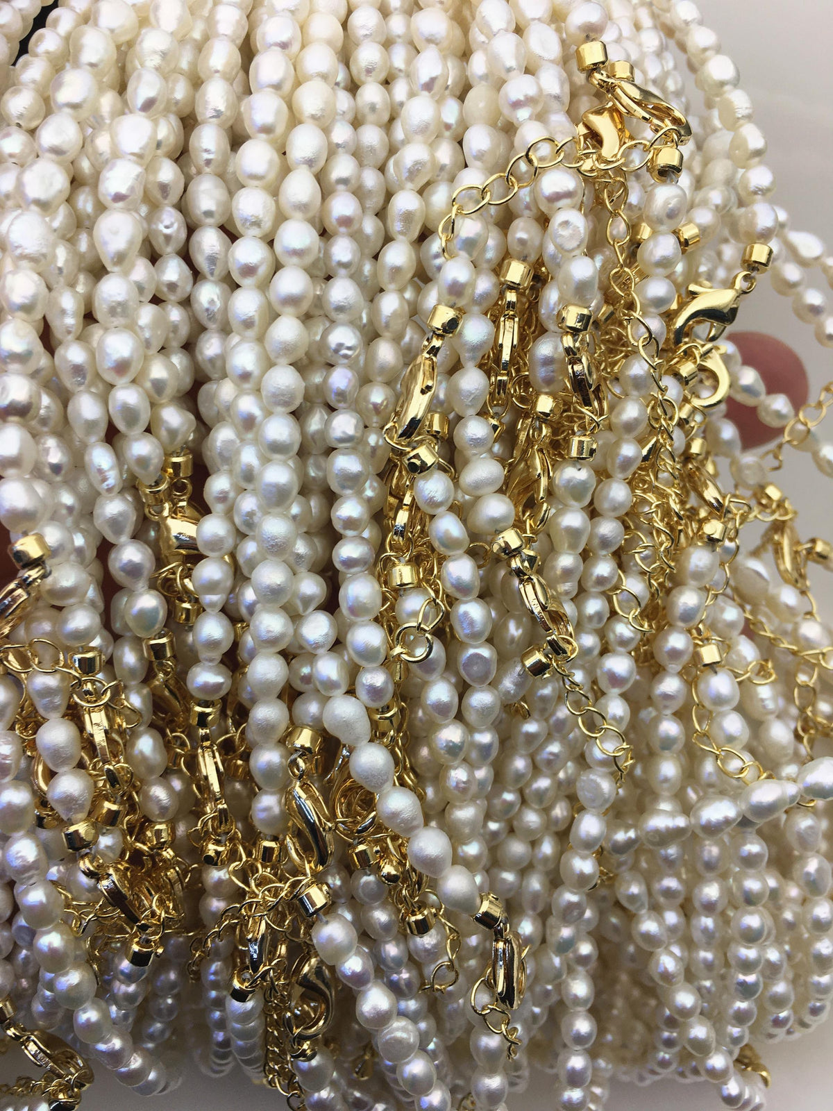 17+2'' AA 4-4.5mm white tiny rice freshwater Pearl necklace, genuine freshwater Pearl necklace, Natural Pearl Necklace, NPN1-T57