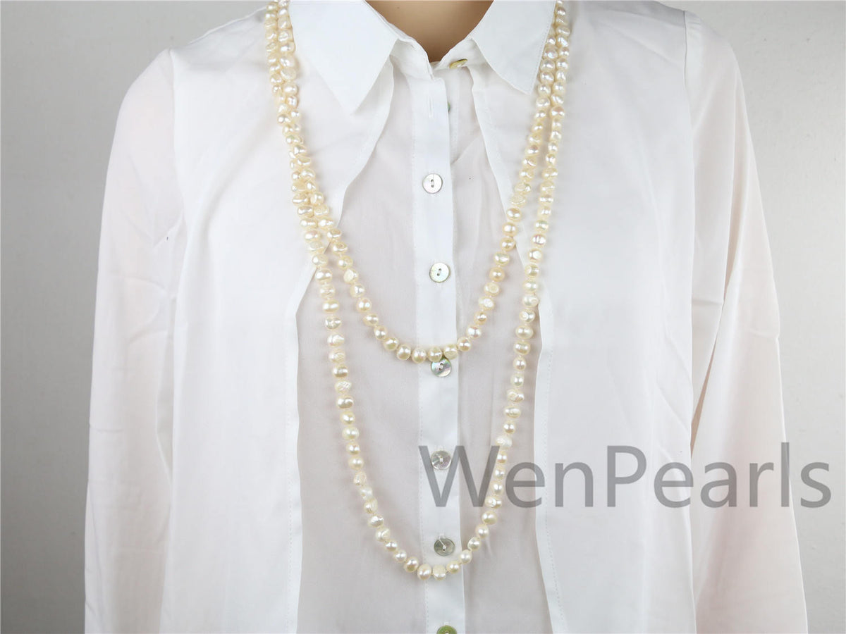 72 inches AA+ 8x9mm white nugget pearl Necklace,NPN1-027