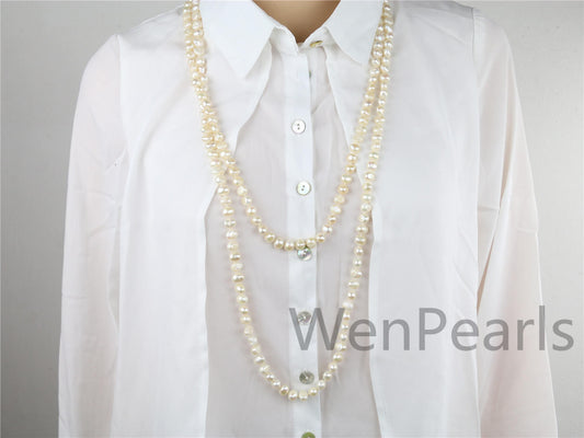 72 inches AA+ 8x9mm white nugget pearl Necklace,NPN1-027