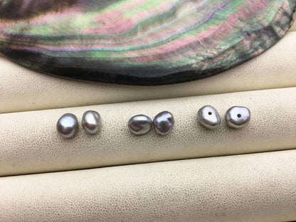 2 pairs AAA 6-7mm Gray keshi pearls Pair, for make stud earrings, baroque pearl, loose pearl beads, very high luster, ZS-127-62-3