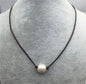 BIG Leather Pearl Choker, High Luster pearl, Pearl Leather Necklace, Ivory Freshwater pearl, Black Leather Pearl necklace, Le1-024